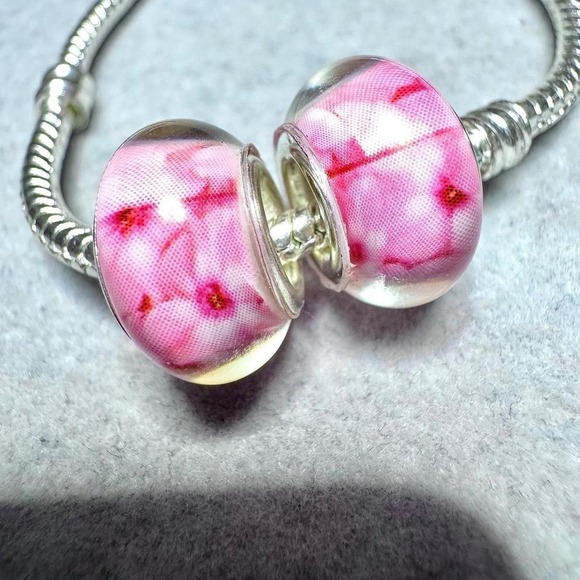 Pink Floral European Charm Bead Bracelet fits Pandora - Picture 6 of 8